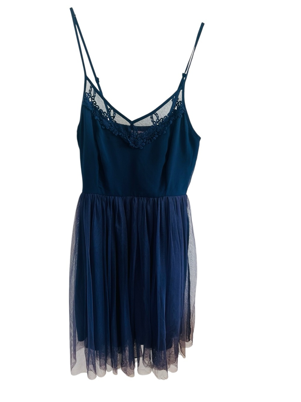 Band of Gypsies Navy Lace-Trim with Tulle Skirt Dress